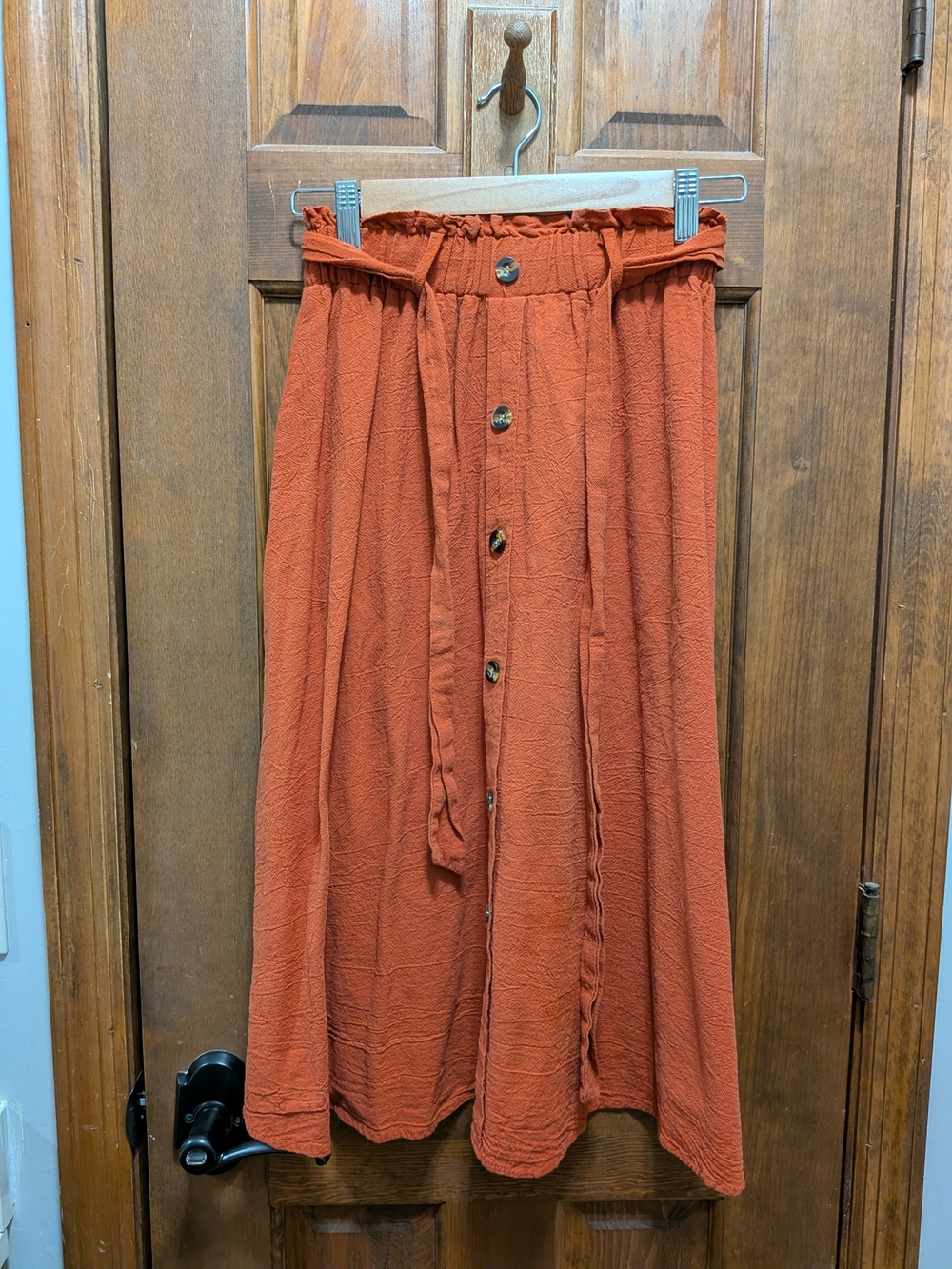 SHEIN Rust Button-Front Midi Skirt with Self-Tie Waist